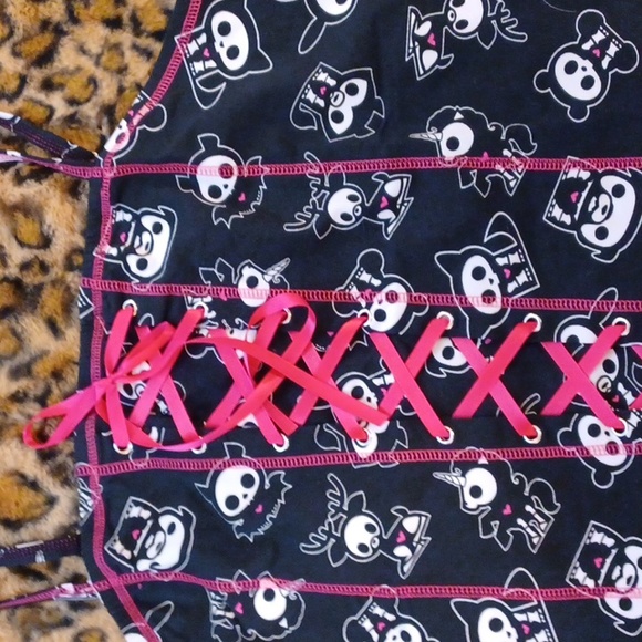 NWT Hot Topic 🔥 2x skeleton animals corset,pink / black cami tank. - Picture 3 of 15